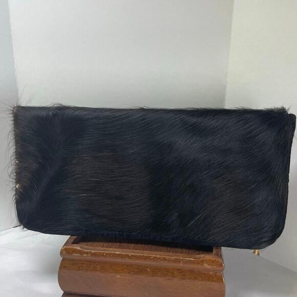 VTG GENUINE COWHIDE CLUTCH BAG FLAP BLACK WESTERN BOHEMIAN FRINGE RARE VERSATILE - Picture 8 of 16